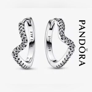 Pandora Sparkling Wave Hoop Earrings 292545C01 • Sterling Silver & CZ • NWT